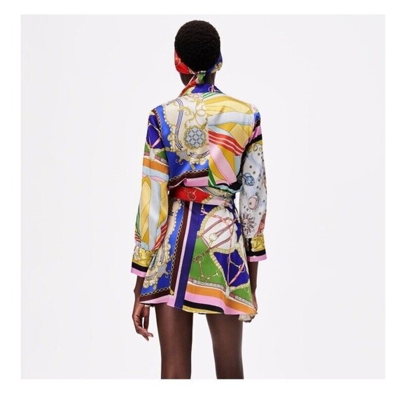NWT Zara Women Short Printed Mini SCARF Dress SIZE M No Belt - Picture 3 of 7